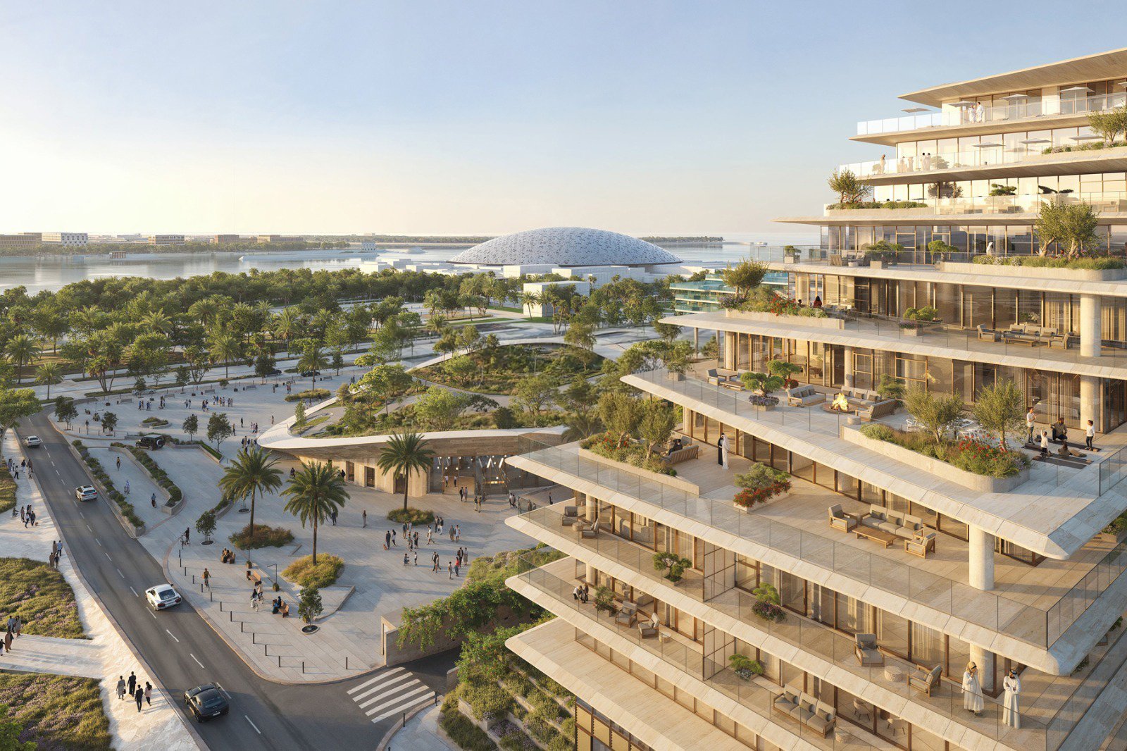 Panoramic views of Saadiyat Cultural District and iconic landmarks from The Source Terraces residences