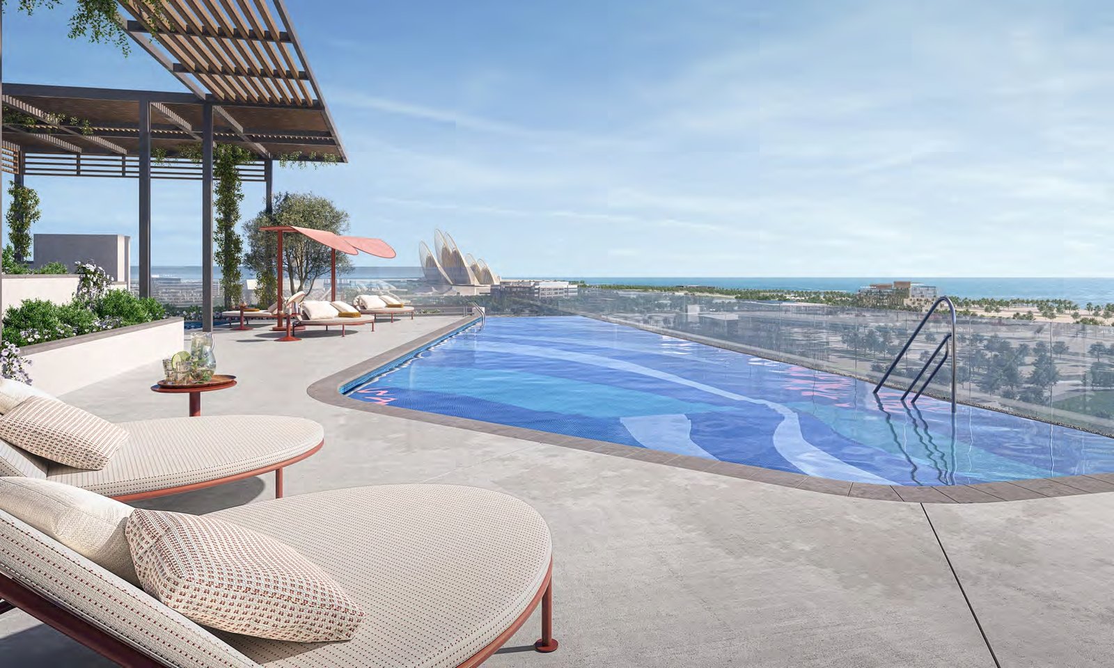 Rooftop pools and leisure spaces at Manarat Living II Aldar Saadiyat Island Abu Dhabi